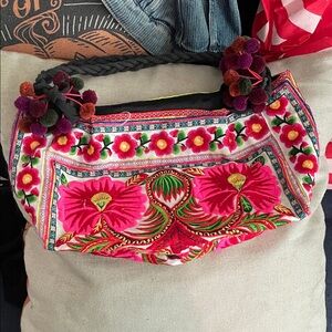 Vibrant Floral Embroidered Shoulder Bag